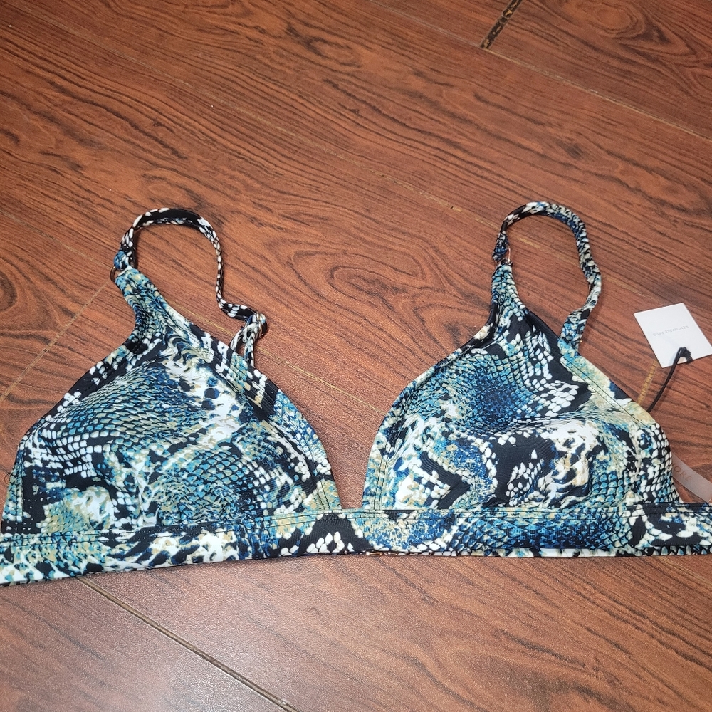 Blue Snakeskin Print Bikini Top Size Medium